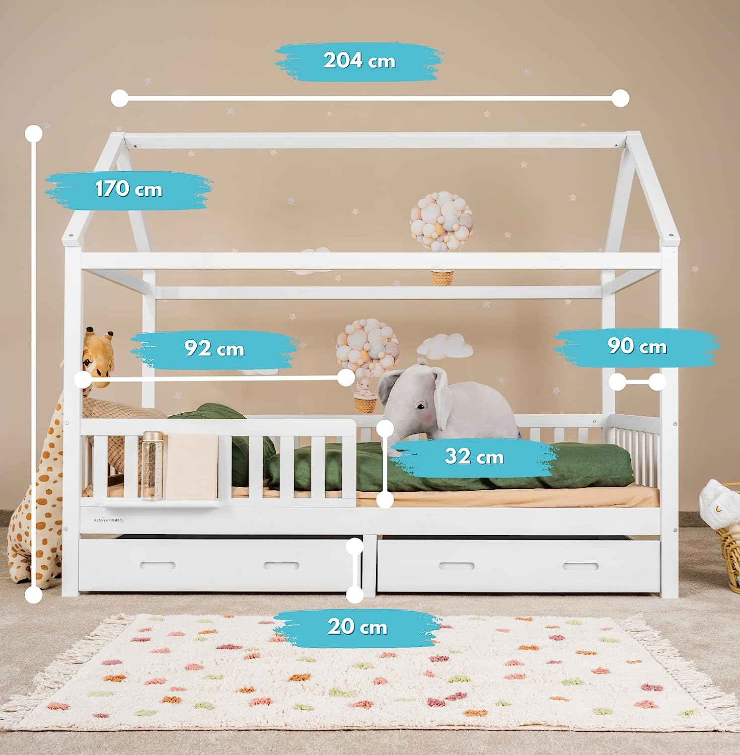 Hausbett für Kinder 90x200 "Cloud" von ALAVYA HOME®