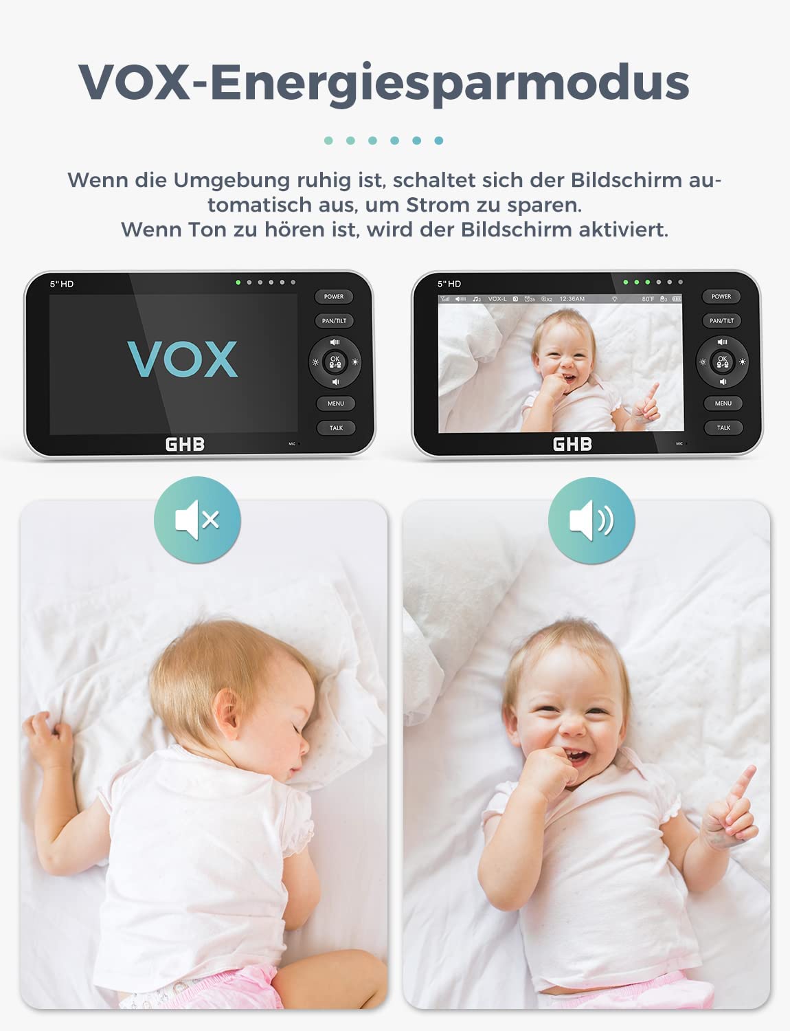 Babyphone mit Kamera - 5 Zoll Bildschirm von GHB-Energiesparmodus