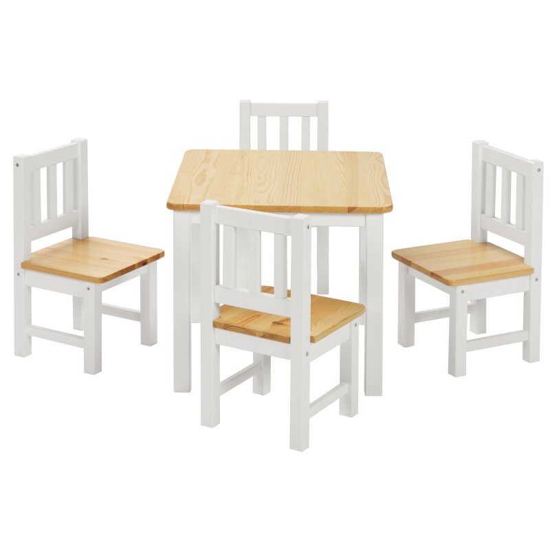 Kindersitzgruppe Amy mit Tisch und 4 Stühle von Bomi-weiß-natur