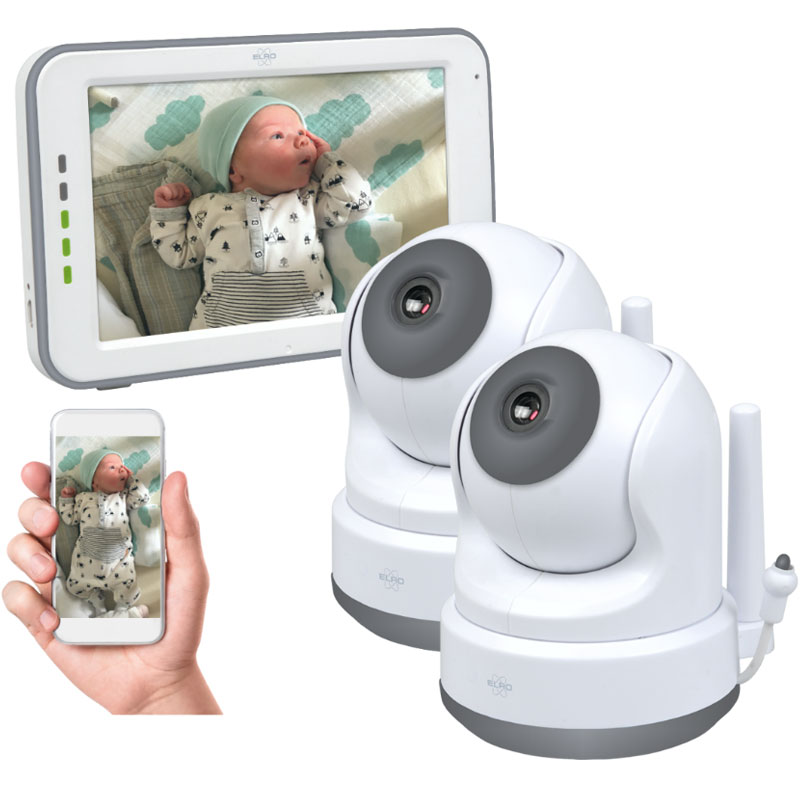 Elro Video-Babyphone, Nachtlichtfunktion & 3 Schlaflieder, Baby Cam mit Kameras für 2 Kinder