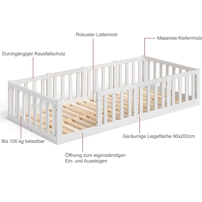 Kinderbett 90 x 200 cm "Tapi - nach Montessori " von Bellabino